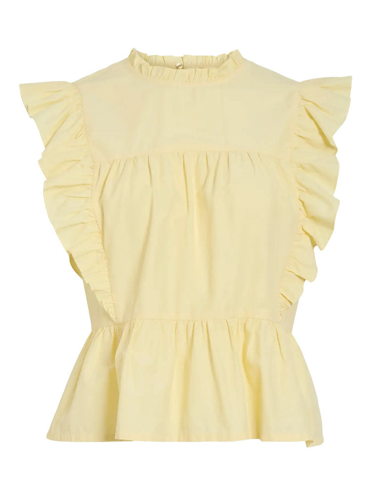 Virufella Sleeveless Frill Top-Pale Banana