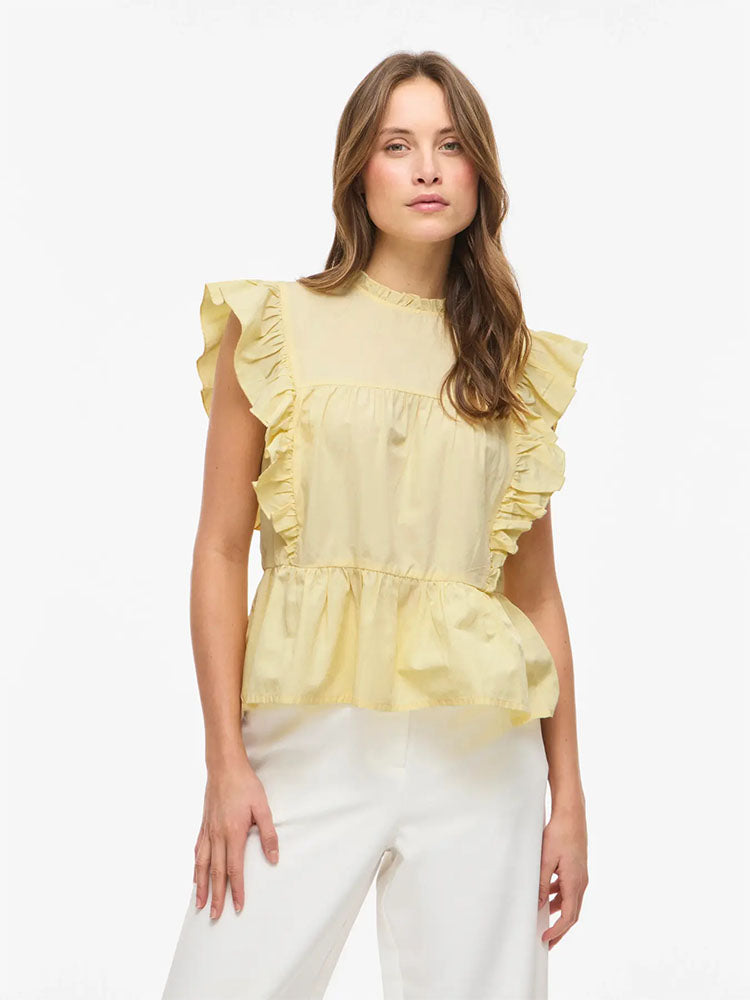 Virufella Sleeveless Frill Top-Pale Banana