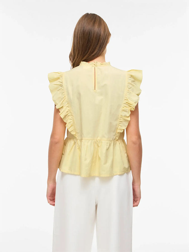 Virufella Sleeveless Frill Top-Pale Banana