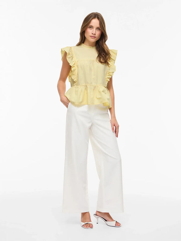 Virufella Sleeveless Frill Top-Pale Banana