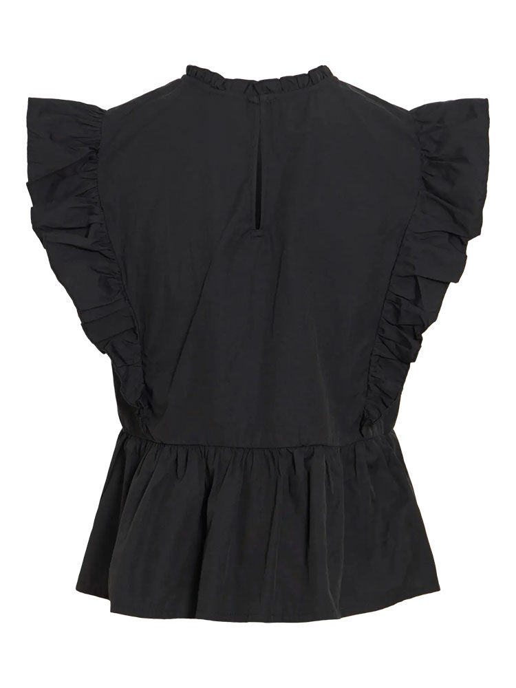Virufella Sleeveless Frill Top-Black