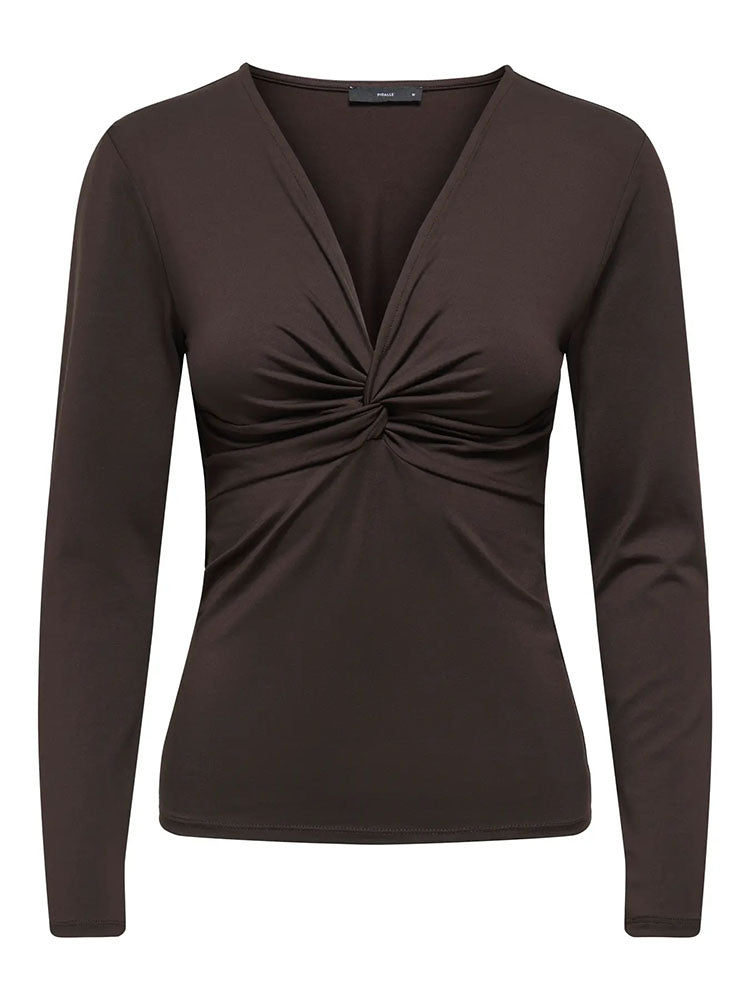 Onllone Long Sleeve Knot Top-Chocolate Torte