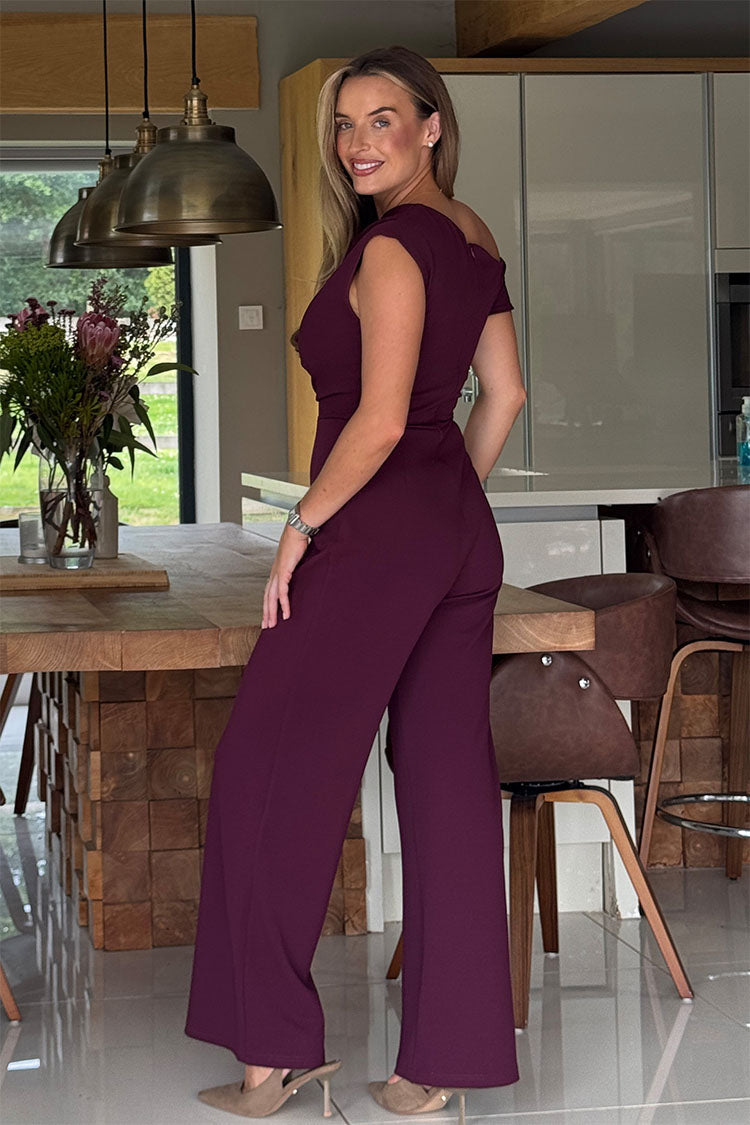 Donna Asymmetric Neckline Jumpsuit Plum
