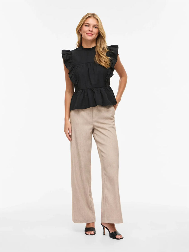 Virufella Sleeveless Frill Top-Black