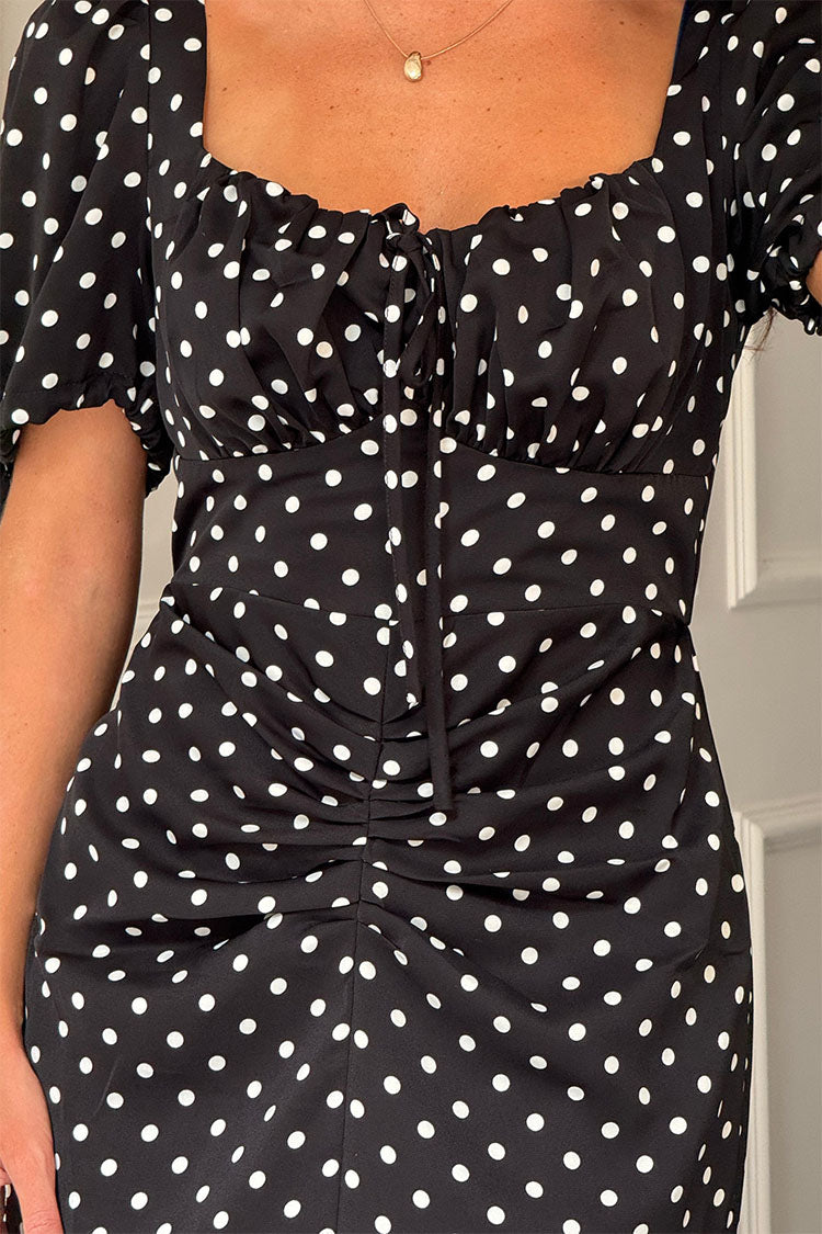 Dove Ruched Detail Midi Dress In Black Spot