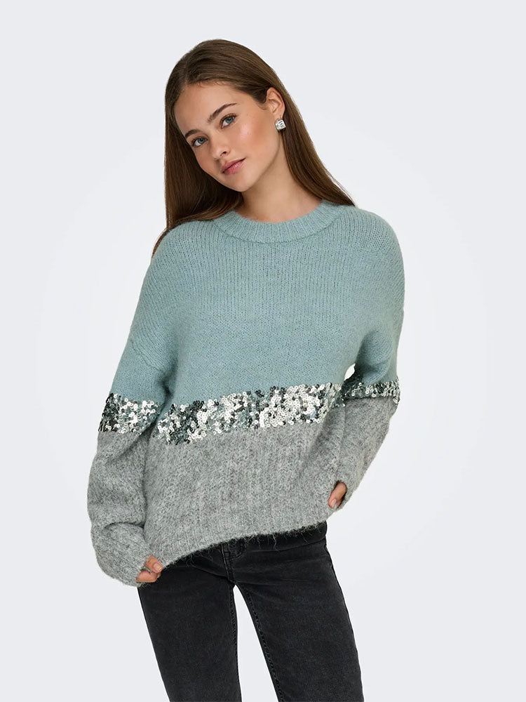 Onlmaine Sequin Block Knit Sweater