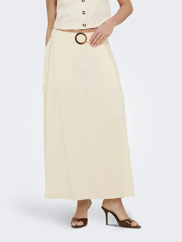 Jdymilan Linen High Waist Belted Skirt-Cream