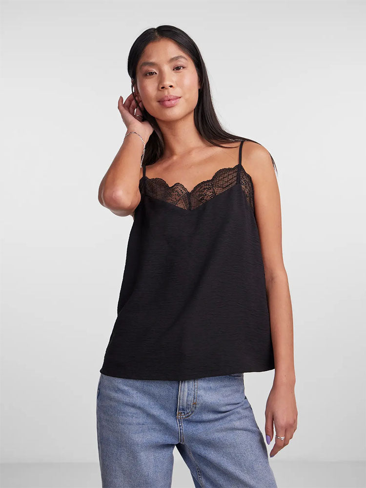 Pctiffany Strap Lace Cami-Black