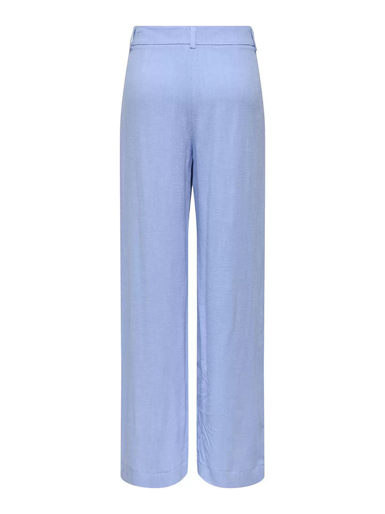 Onlsiesta Mid Waist Linen Pleated Wide Trousers-Blue