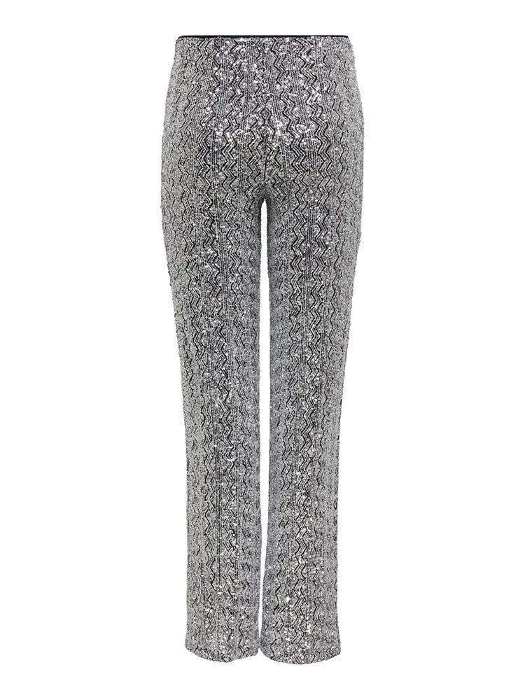 Onlfalvy High Waist Sequin Straight Leg Silver Trousers