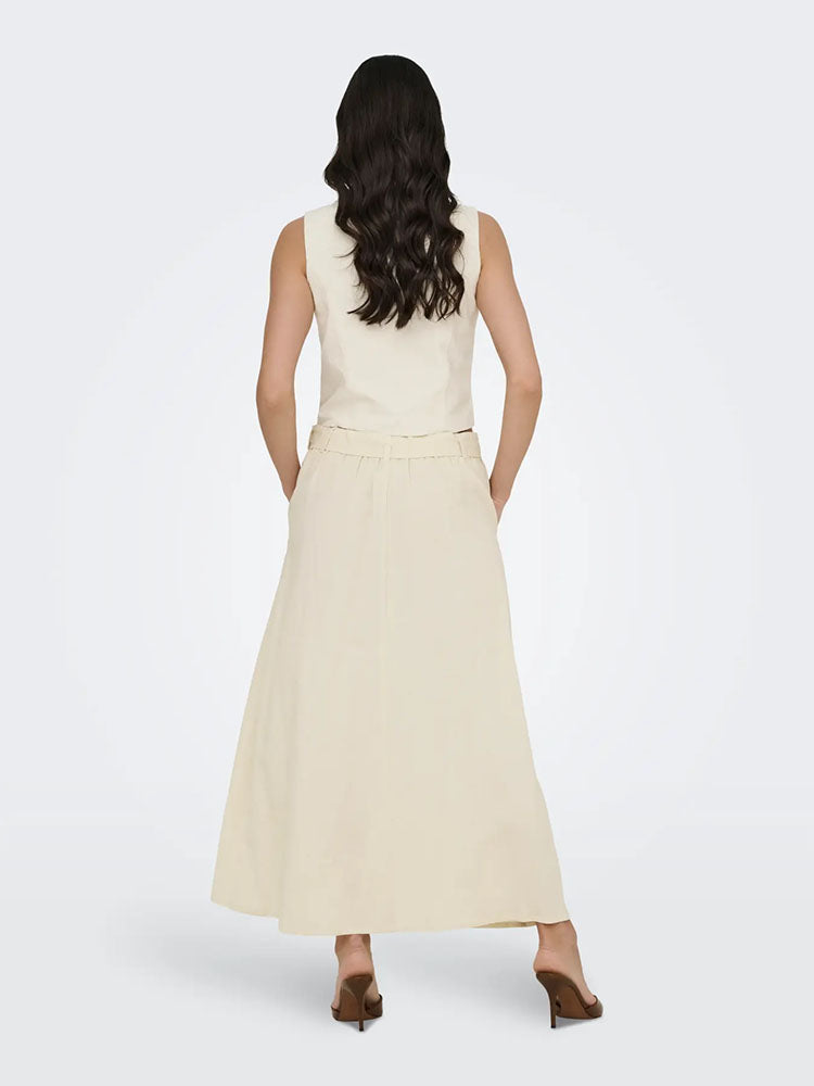Jdymilan Linen High Waist Belted Skirt-Cream