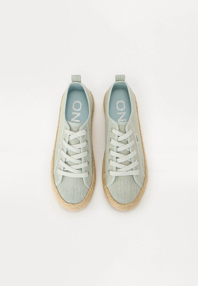 Onlida Lace Up Espadrille Sneakers- White/Light Blue Stripes