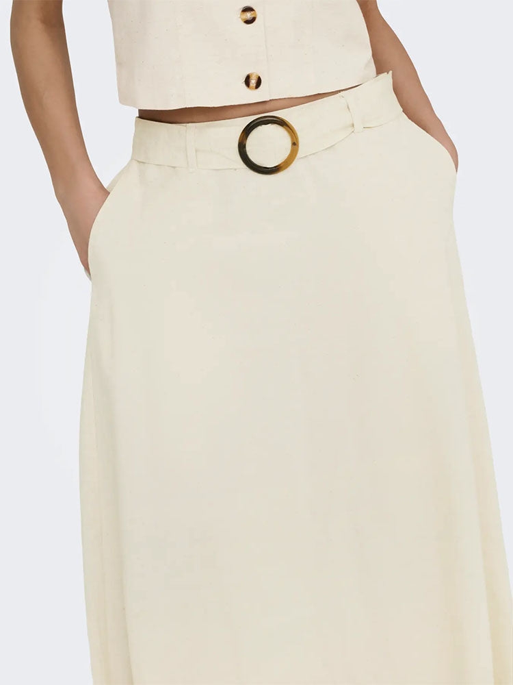 Jdymilan Linen High Waist Belted Skirt-Cream