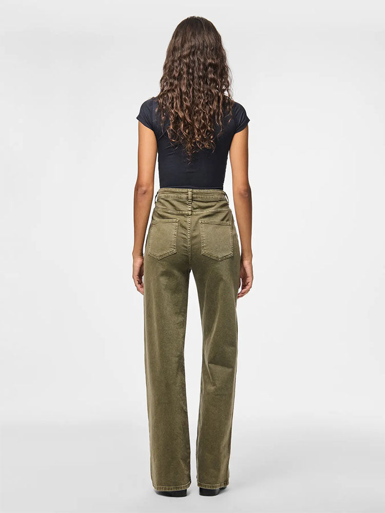Pcsilke Mid Waist Wide Leg Olive Jeans