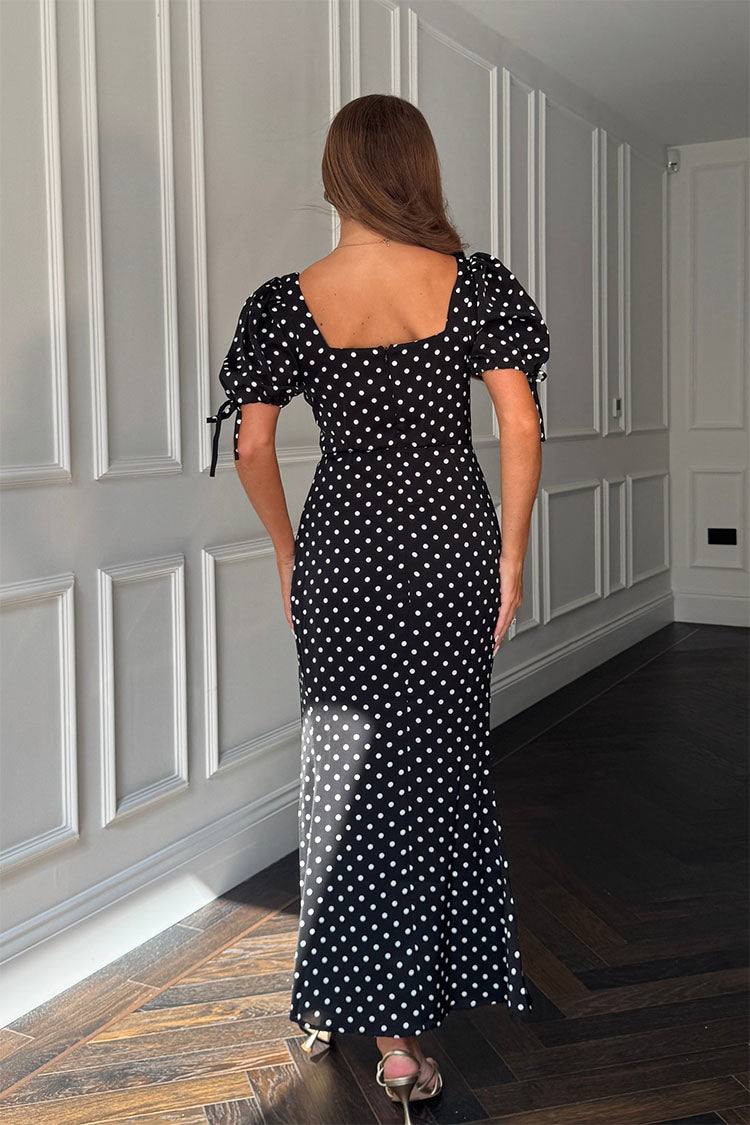 Dove Ruched Detail Midi Dress In Black Spot