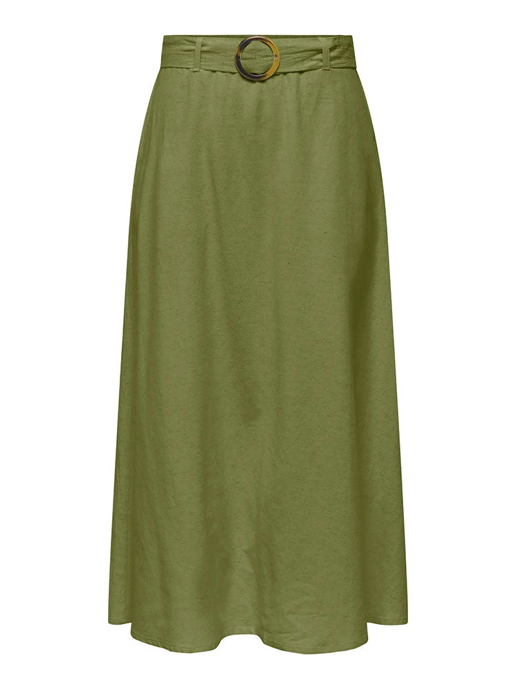 Jdymilan Linen High Waist Belted Skirt-Olive