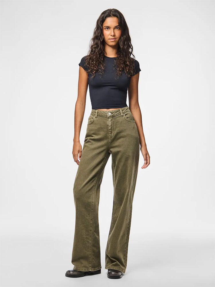 Pcsilke Mid Waist Wide Leg Olive Jeans