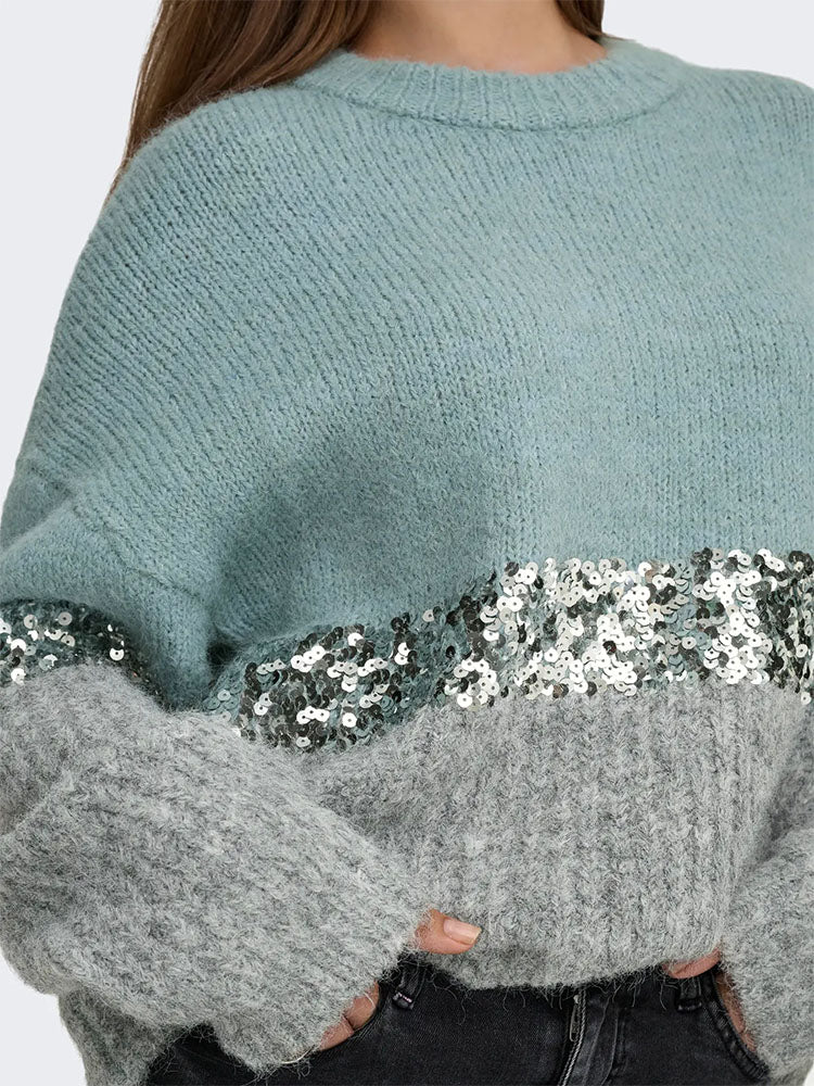 Onlmaine Sequin Block Knit Sweater
