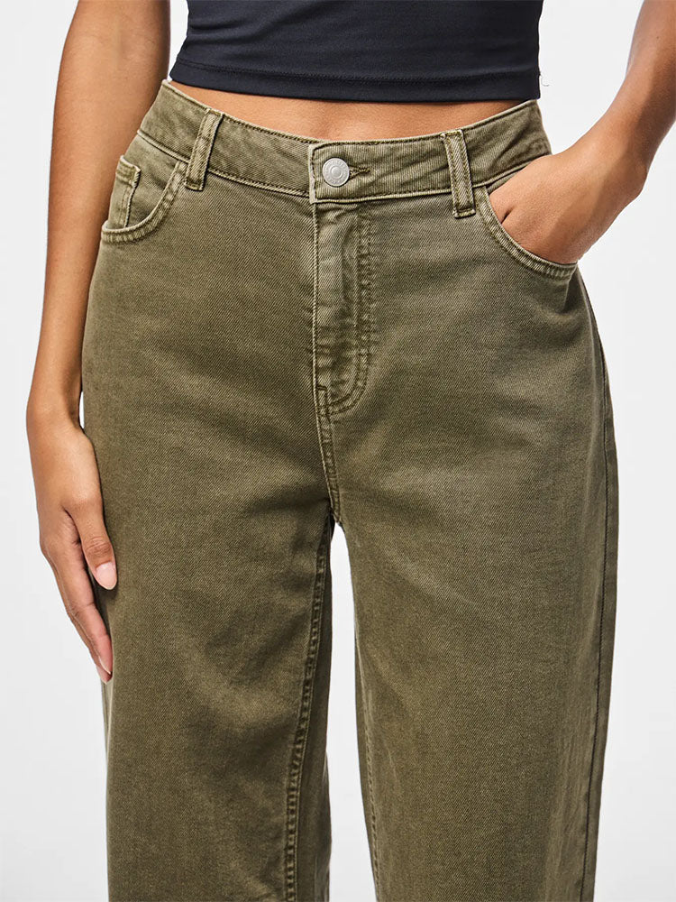 Pcsilke Mid Waist Wide Leg Olive Jeans