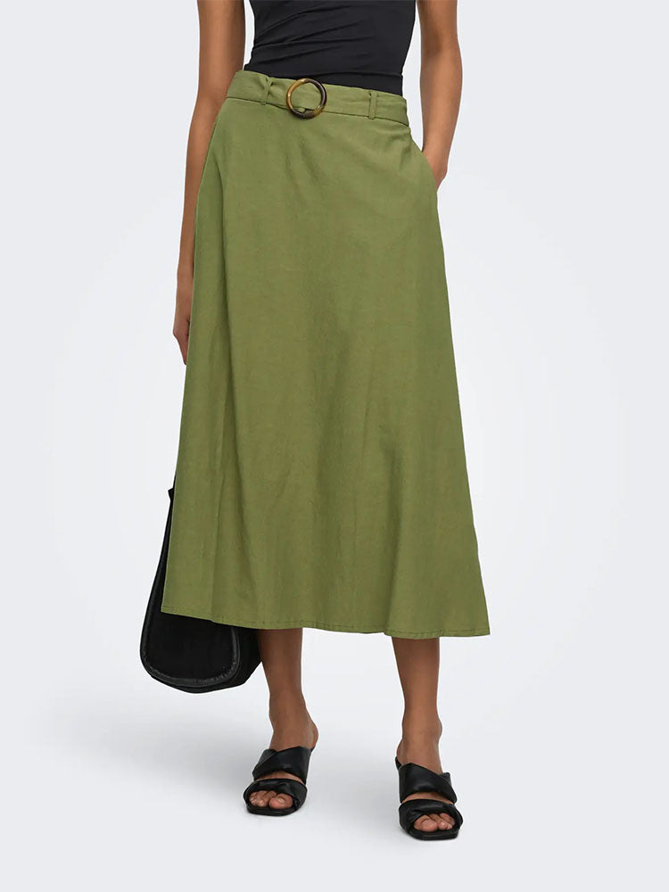 Jdymilan Linen High Waist Belted Skirt-Olive