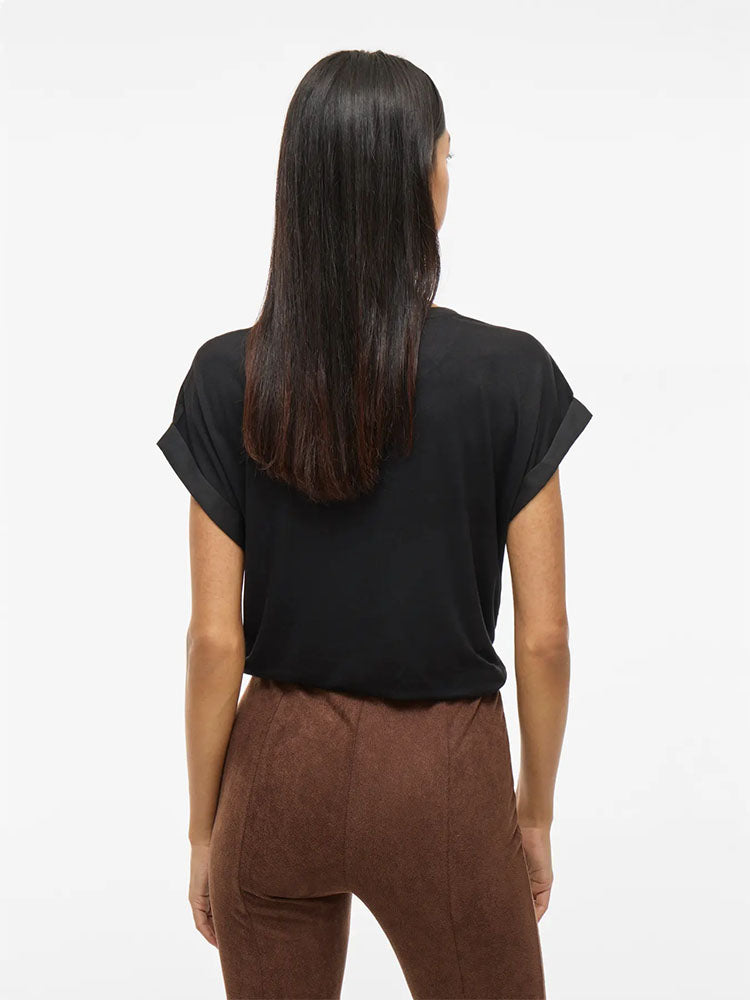 Viellette Short Sleeve Satin Top-Black