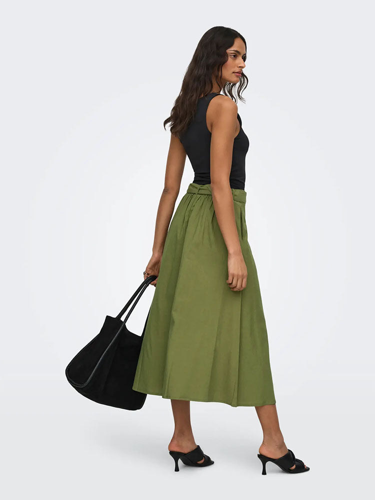 Jdymilan Linen High Waist Belted Skirt-Olive