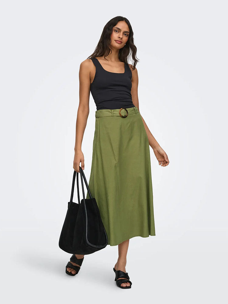 Jdymilan Linen High Waist Belted Skirt-Olive