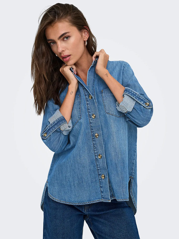 Onlyasmin Denim Shirt-Medium Blue Denim