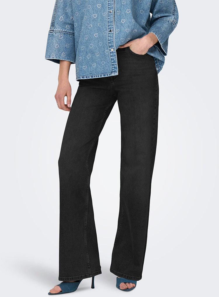 Onlhannah High Waist Wide Leg Jeans-Washed Black