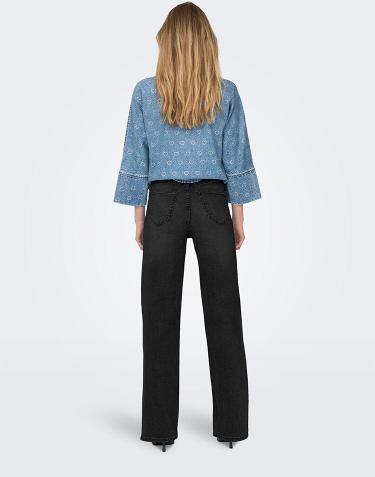 Onlhannah High Waist Wide Leg Jeans-Washed Black