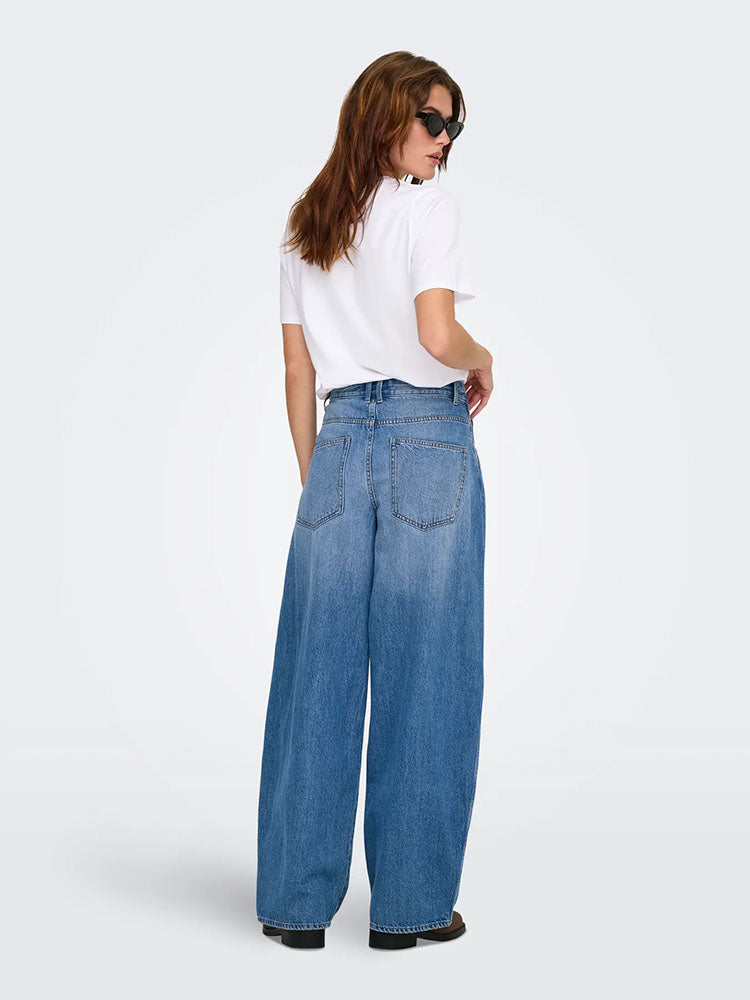 Onltaylor High Waist Barrel Leg Jeans-Medium Blue Denim