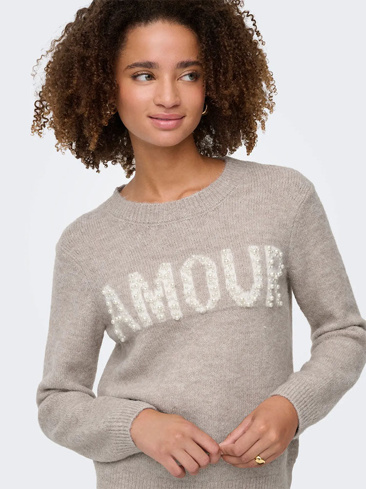 Jdyamour Pearl Knit Sweater-Beige
