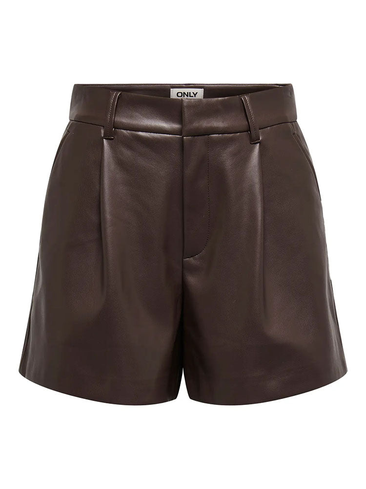 Onlsmooth High Waist Faux Leather Shorts-Seal Brown