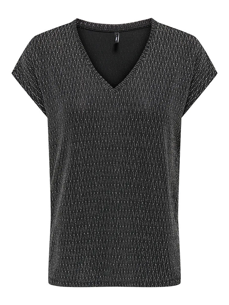 Onlcarol V Neck Glitter Top -Black/Houndstooth Silver