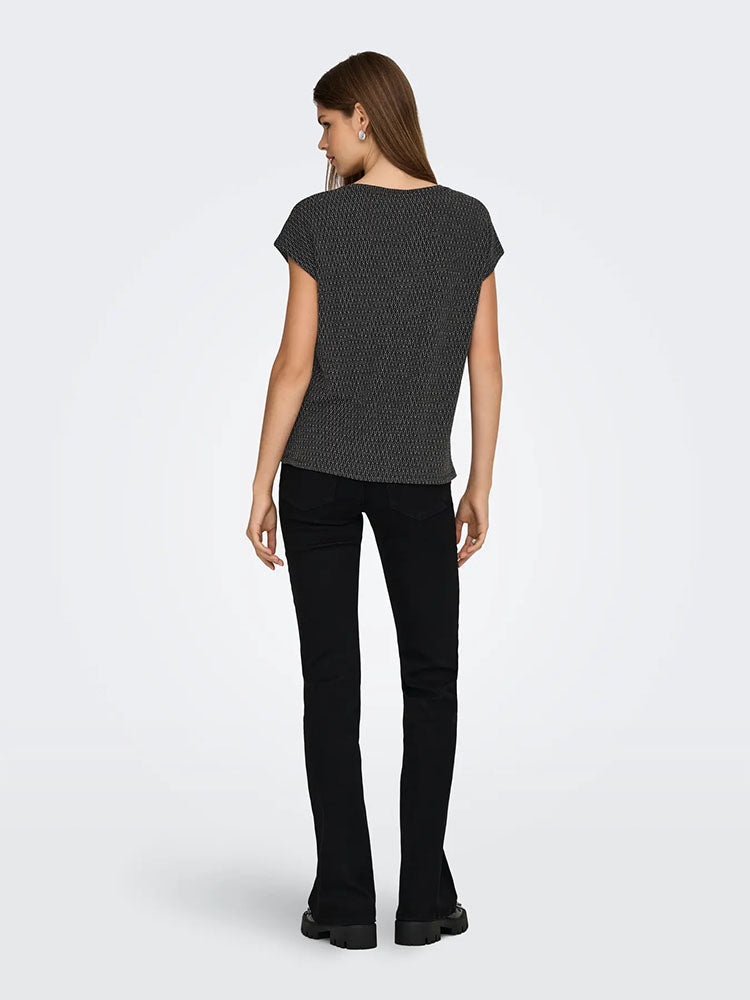 Onlcarol V Neck Glitter Top -Black/Houndstooth Silver