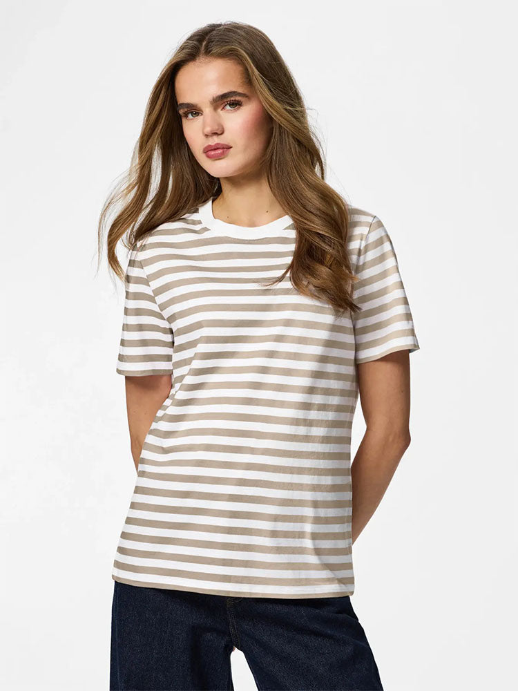 Pcria Stripe T-Shirt-Walnut /White
