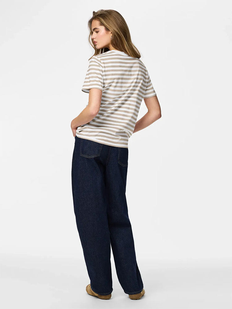 Pcria Stripe T-Shirt-Walnut /White