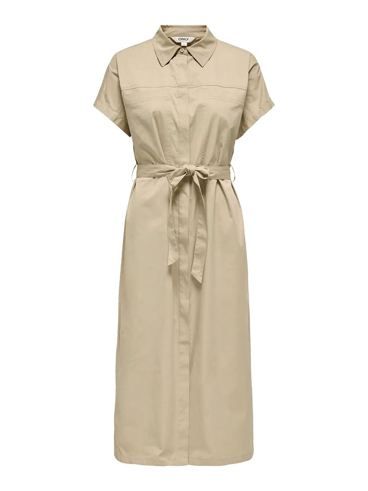 Onltanny Long Belted Shirt Dress-Safari