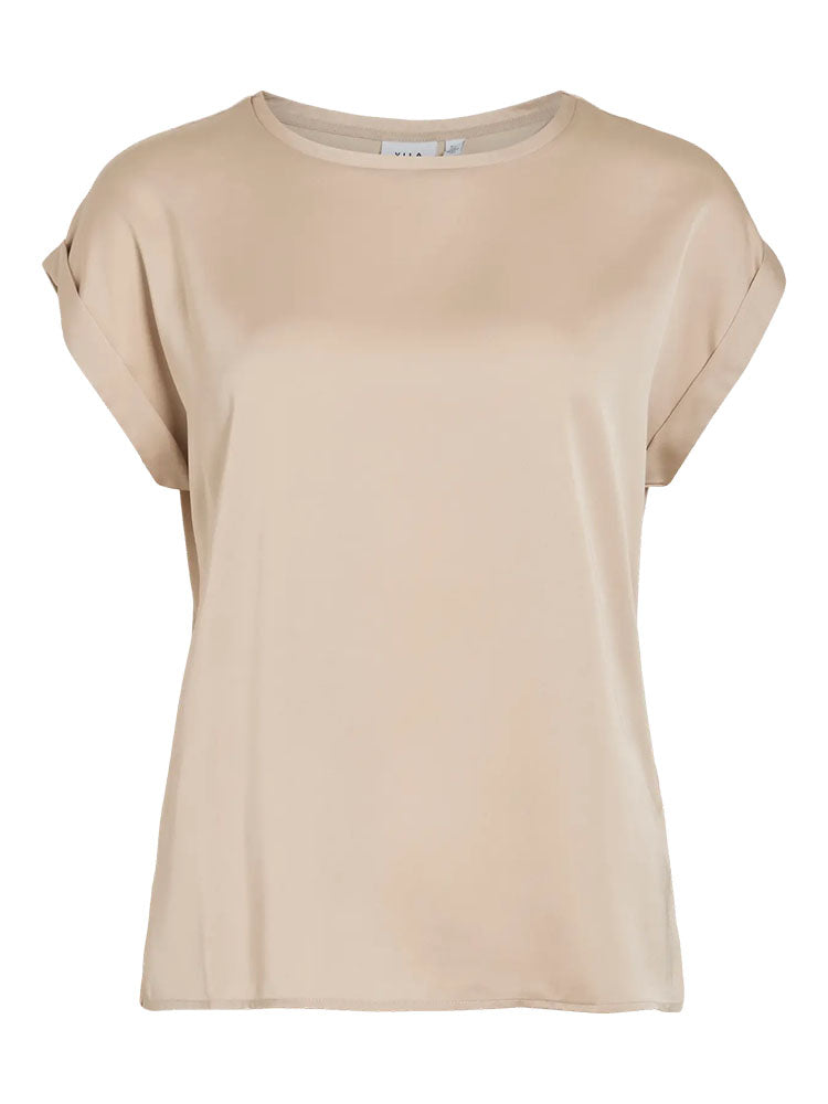 Viellette Short Sleeve Satin Top-Cement