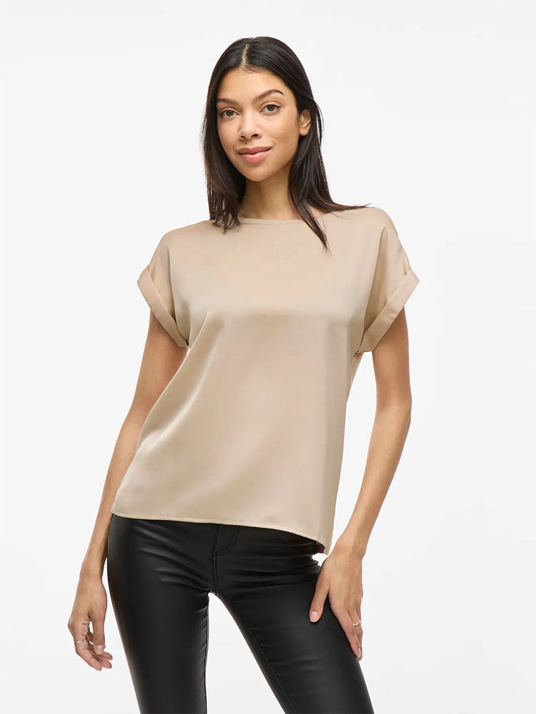 Viellette Short Sleeve Satin Top-Cement