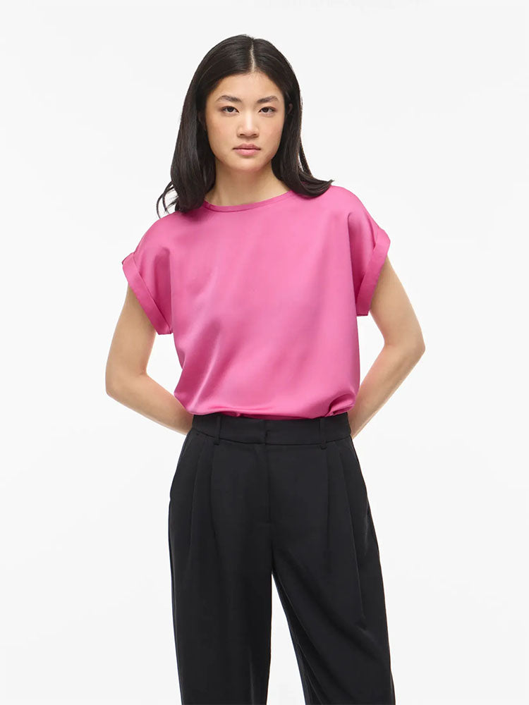 Viellette Short Sleeve Satin Top-Pink
