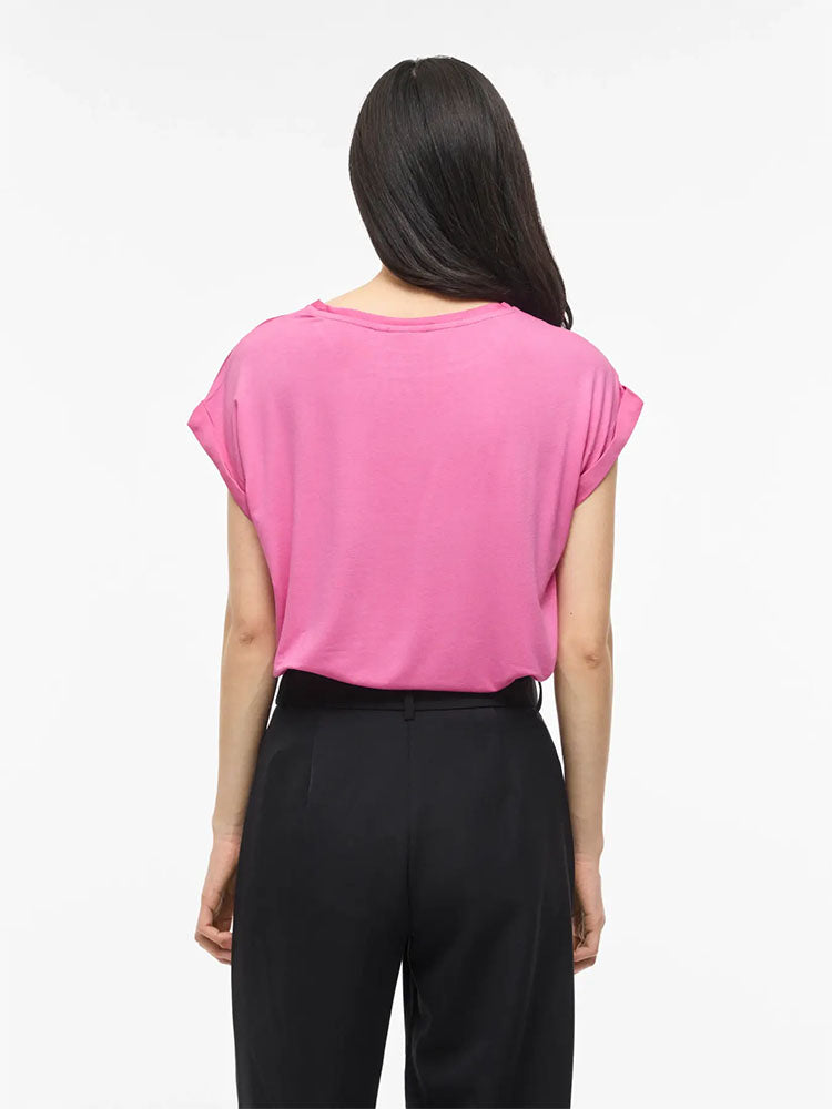 Viellette Short Sleeve Satin Top-Pink