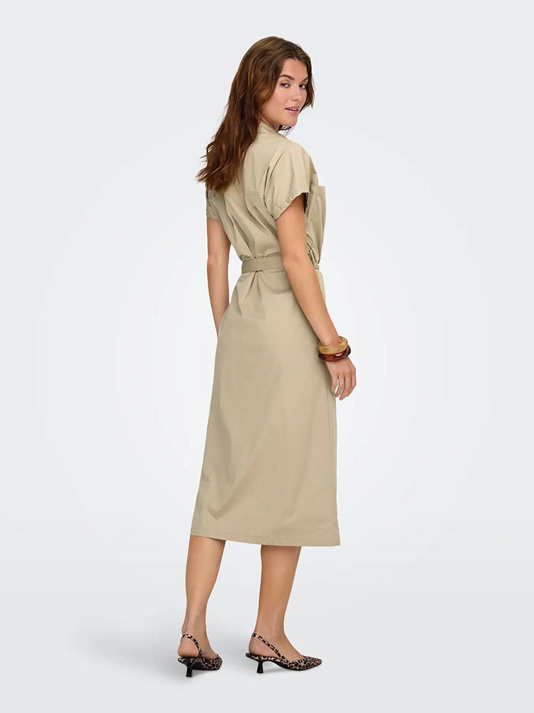 Onltanny Long Belted Shirt Dress-Safari