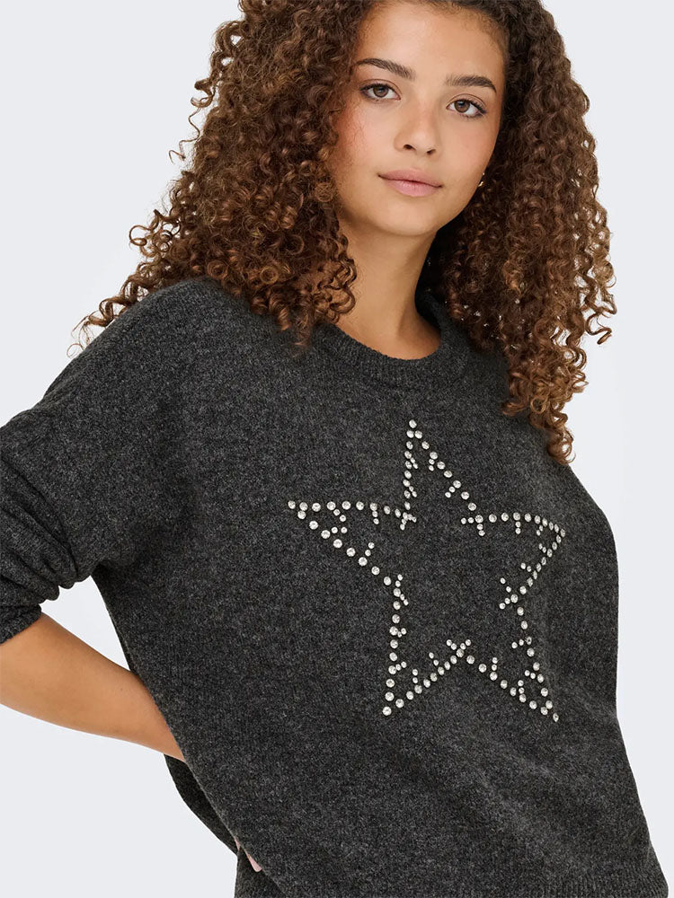 Onlrenata Star Knit Sweater-Grey