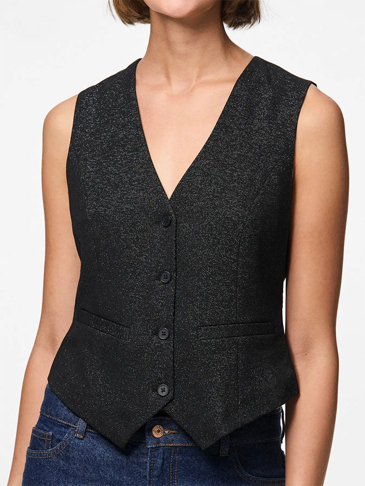 Pcbosella Glitter Black Waistcoat