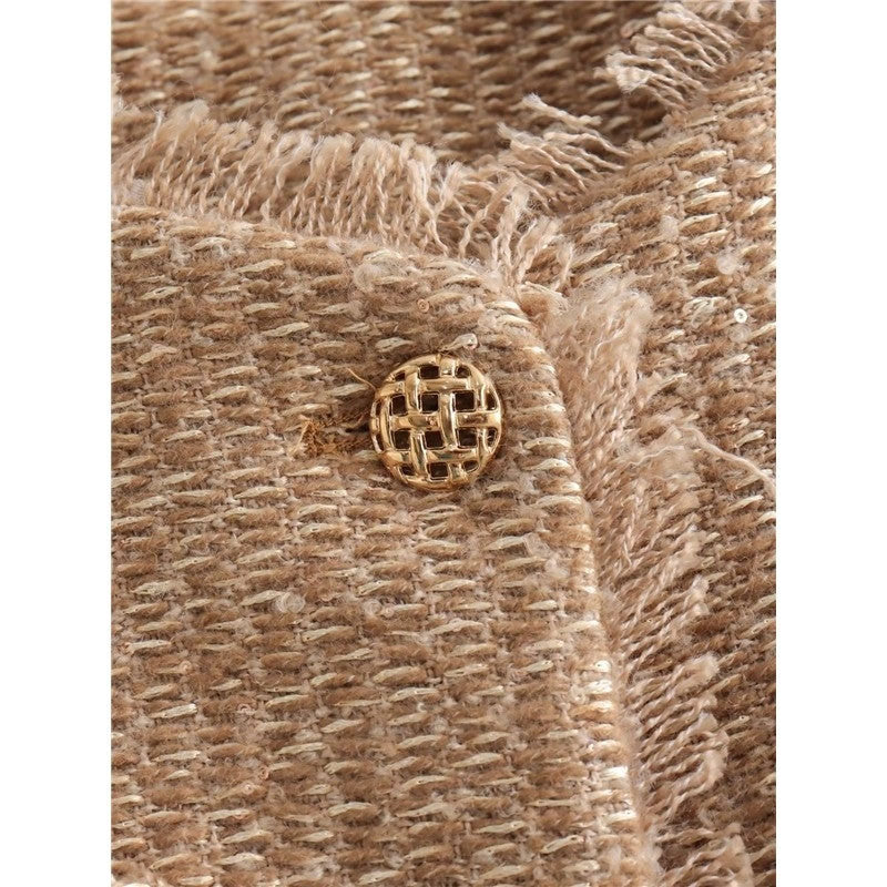 Gold Tweed Short Jacket Single-Breasted