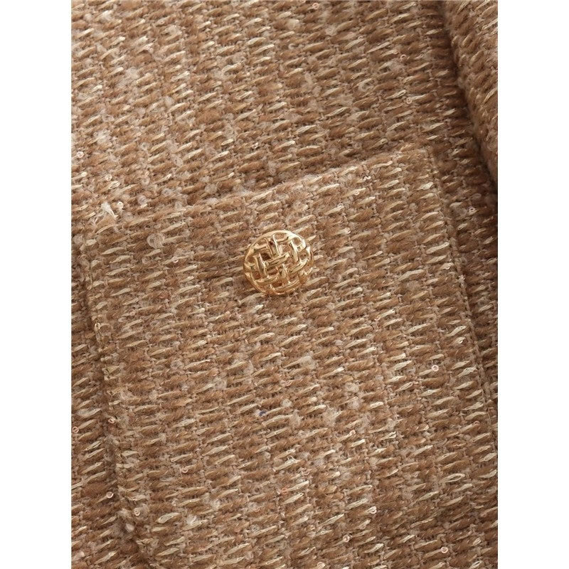 Gold Tweed Short Jacket Single-Breasted