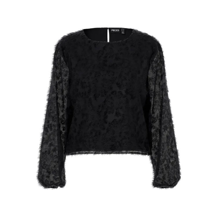 Pcmiara Long Sleeve Fluffy Top-Black