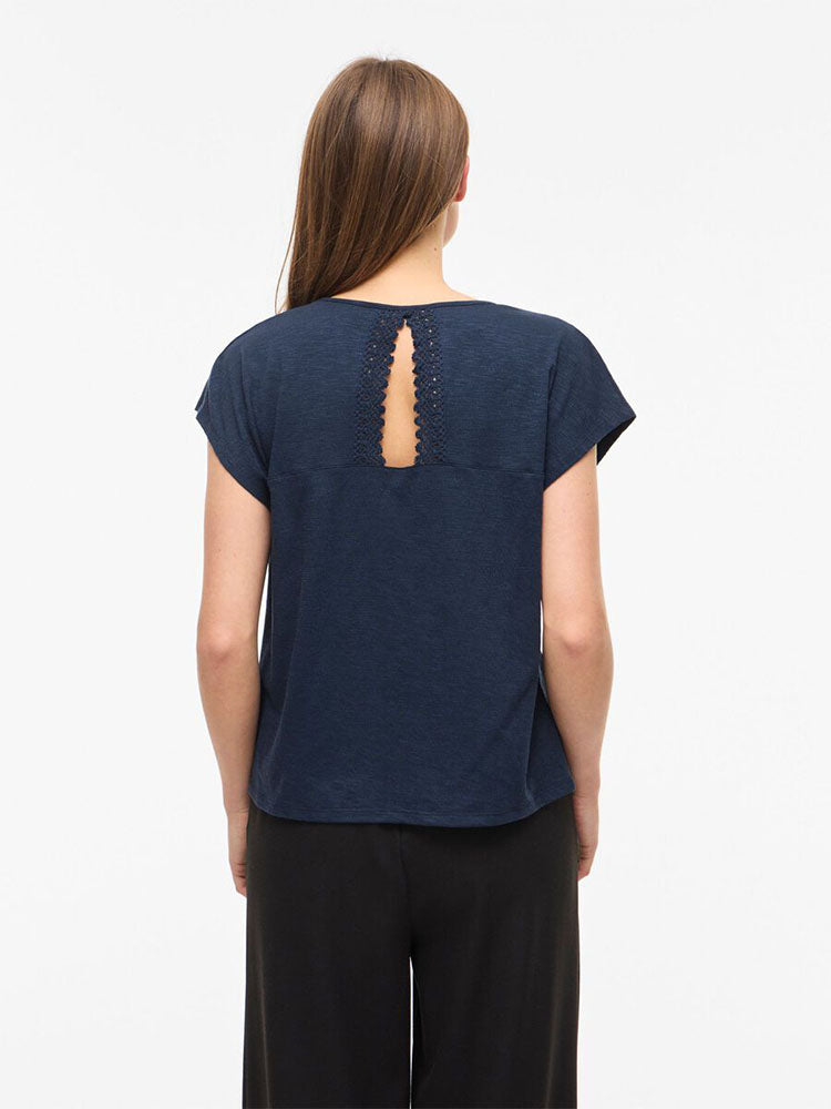 Visyma Cap Sleeve V-Neck Top-Navy