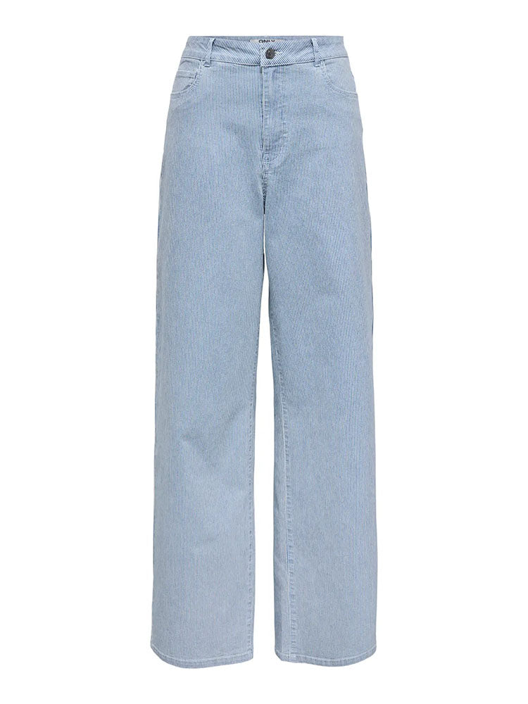 Onlrine Mid Waist Wide Leg Jeans-Light Blue Denim/White Stripe
